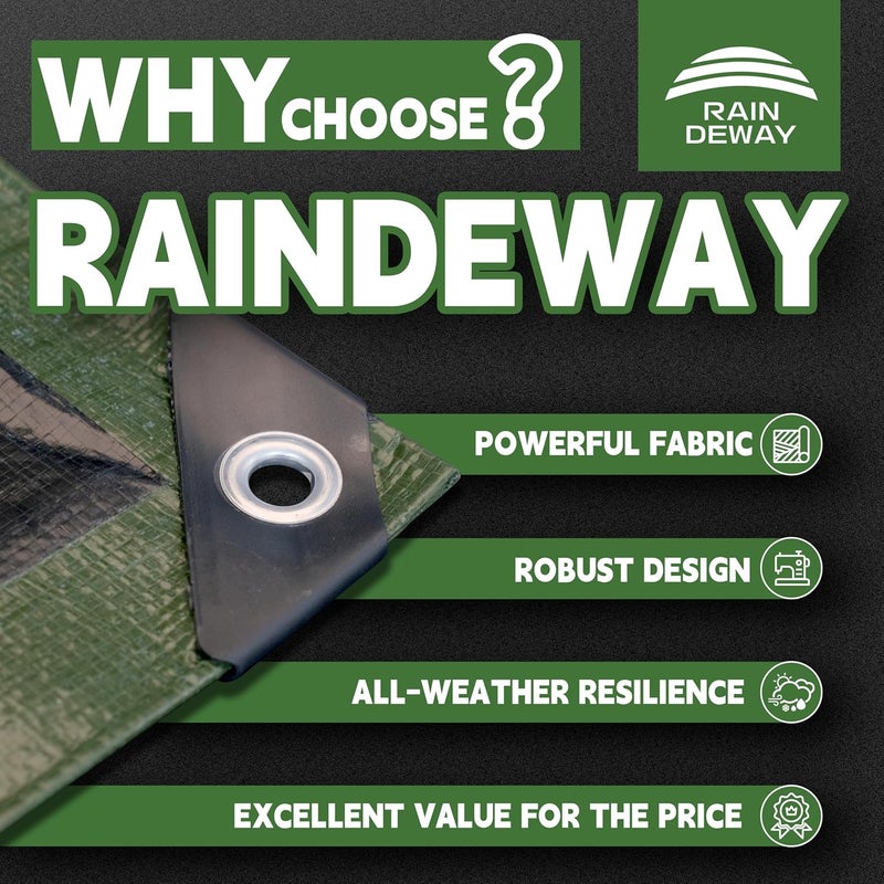 RAINDEWAY Tarps 8x10 Feet（2 Pack）,Tarp Waterproof,9Mil Thick Finished Size, Multipurpose Poly Tarp Cover with Metal Grommets and Reinforced Edges,Green/Black Tarpaulin - Image 2